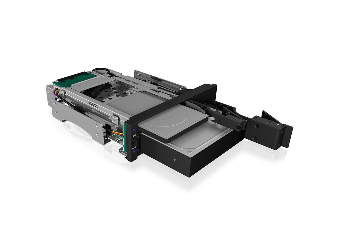 IB-173SSK, ICY BOX 2fach Wechselrahmen für SATA/SAS, 1x 2,5" + 1x 3,5" SATA HDD zu 2x SATA Host in 1x 5,25" Einschub