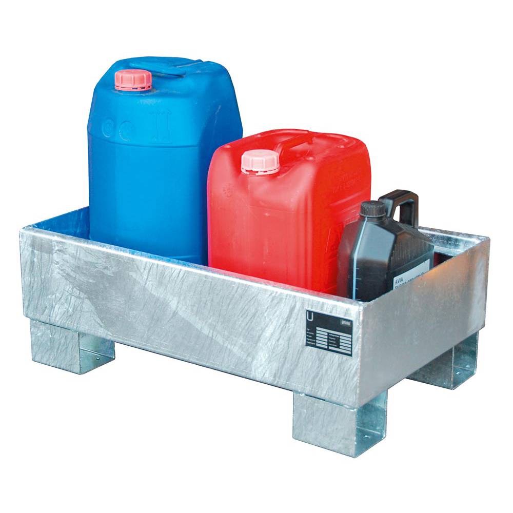 Kleingebinde-Auffangwanne, BxTxH 1300x800x205 mm, Auffangvolumen 84 l, ohne Gitterrost, RAL 7005