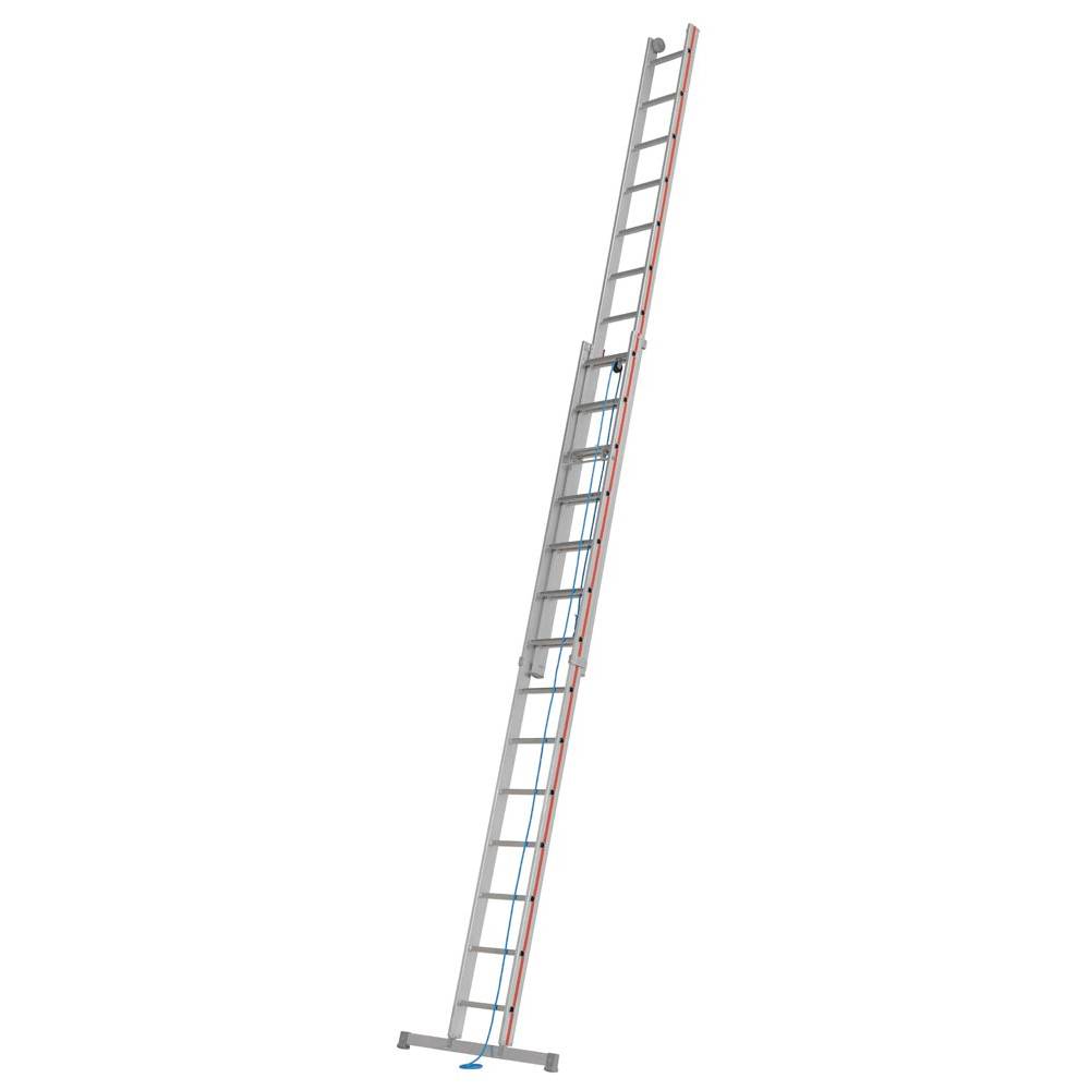 Seilzugleiter, 2-teilig, Kopfteil mit Laufrollen, 2x16 Sprossen, Leiterlänge aus