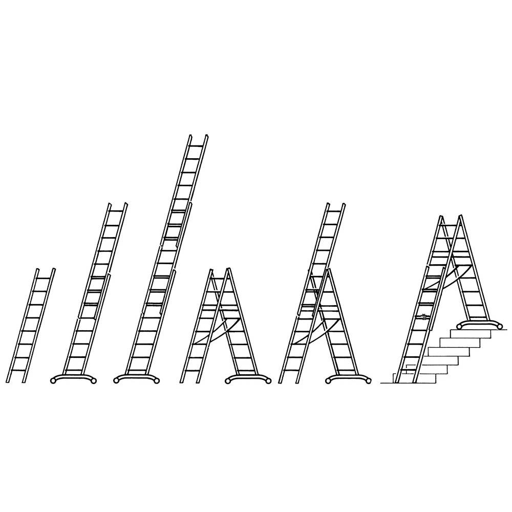 Allzweckleiter, 3-tlg., 3x7 Sprossen,Leiterl. 4950 mm, als Stehleiter 3420 mm