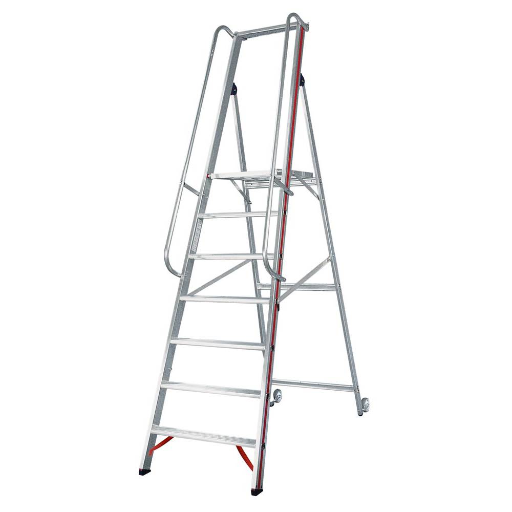 Plattformleiter mit Kipprollen u. Handlauf, klappbar, Podesthöhe ohne Geländer 2800 mm, 12 Stufen