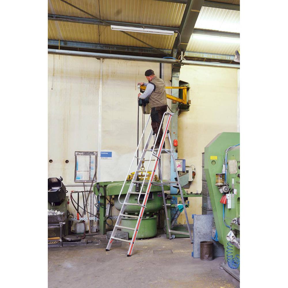 Plattformleiter mit Kipprollen u. Handlauf, klappbar, Podesthöhe ohne Geländer 2350 mm, 10 Stufen