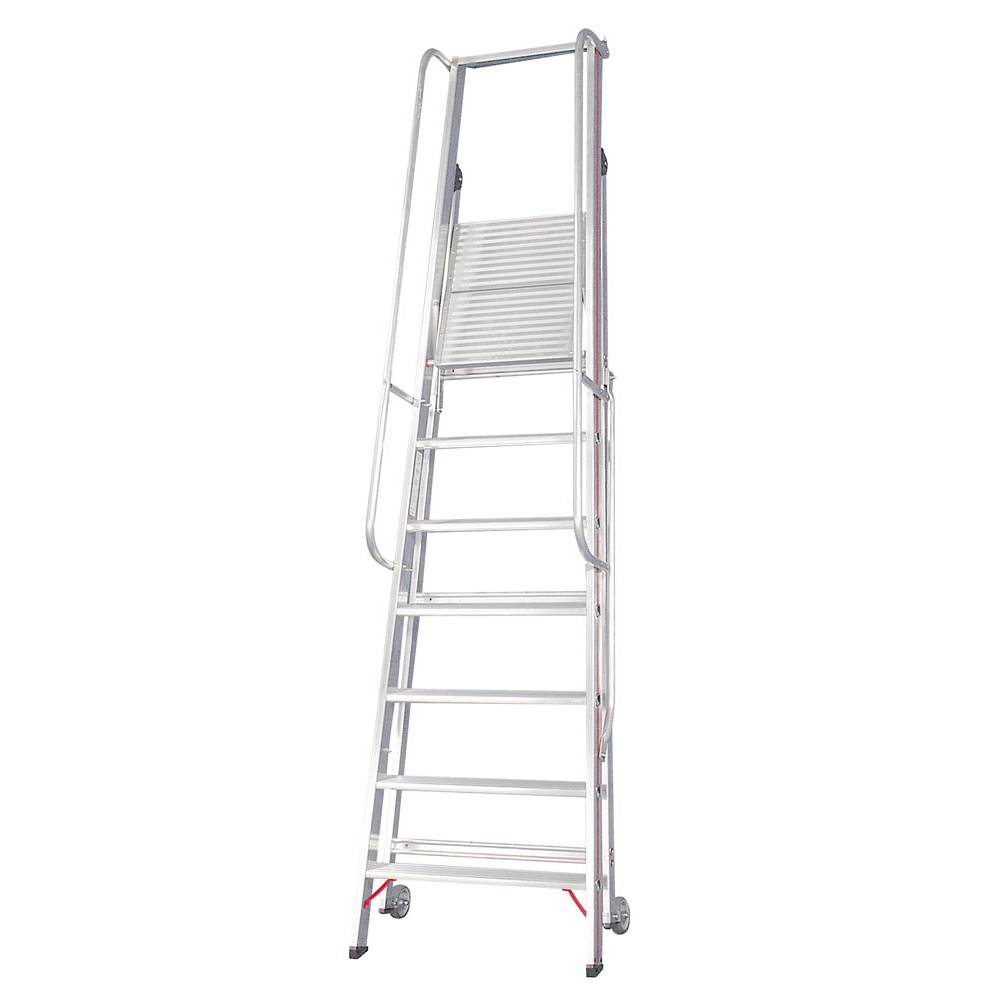 Plattformleiter mit Kipprollen u. Handlauf, klappbar, Podesthöhe ohne Geländer 2800 mm, 12 Stufen