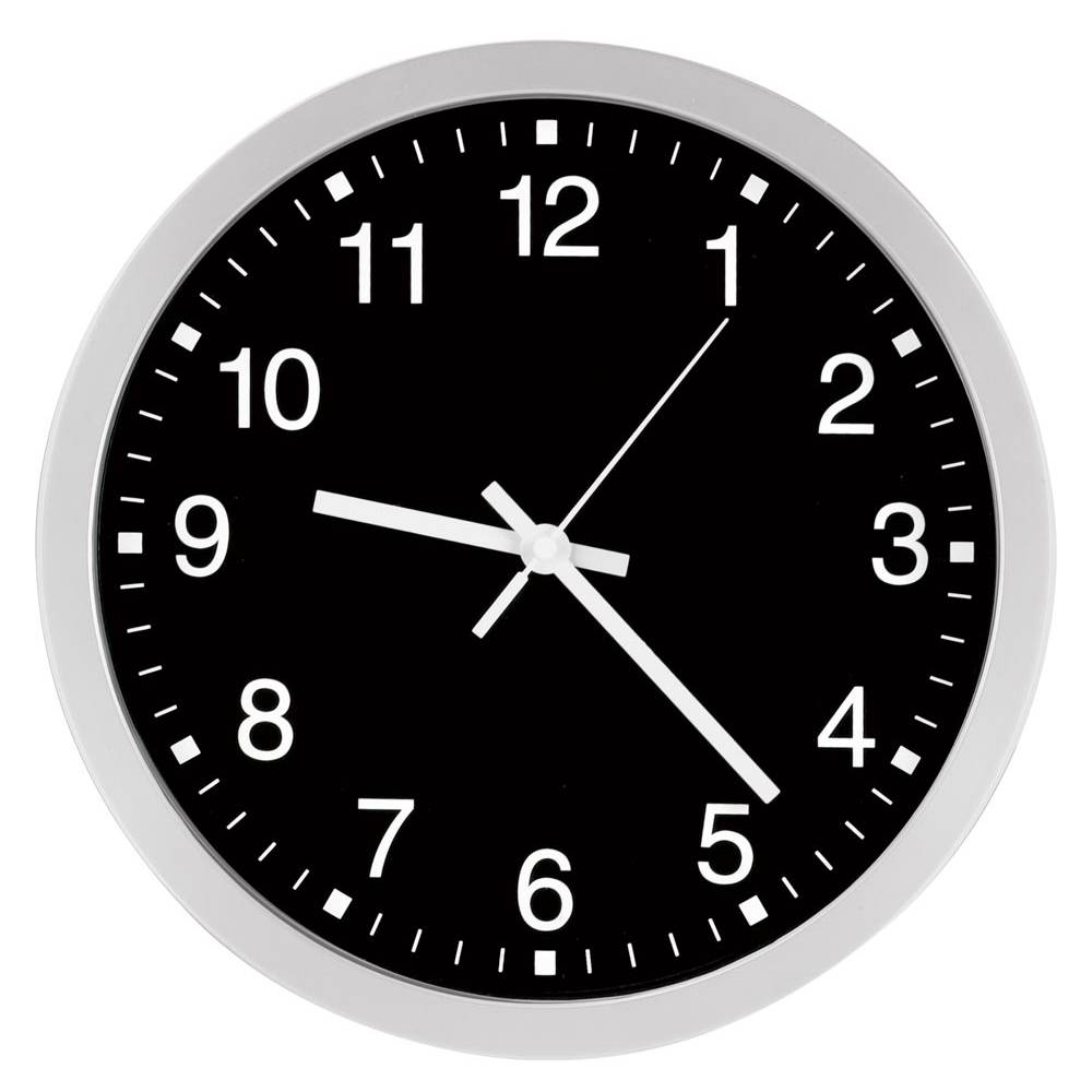 Quarzwanduhr Black Dial, Kunststoffgehäuse, 30cm durchm.