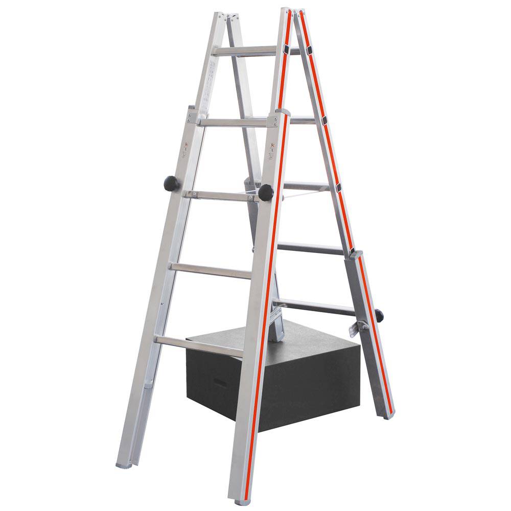 Treppenstehleiter aus Aluminium, beidseitig begehbar, 2x5 Sprossen, Länge 1,45 m