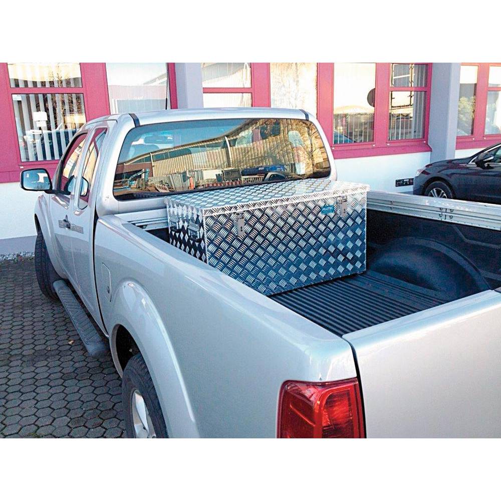 Aluminium Riffelblech-Box, BxTxH innen 1678x675x730/830 mm, mit Seitentüren und abgeschrägtem Deckel, Vol. 883