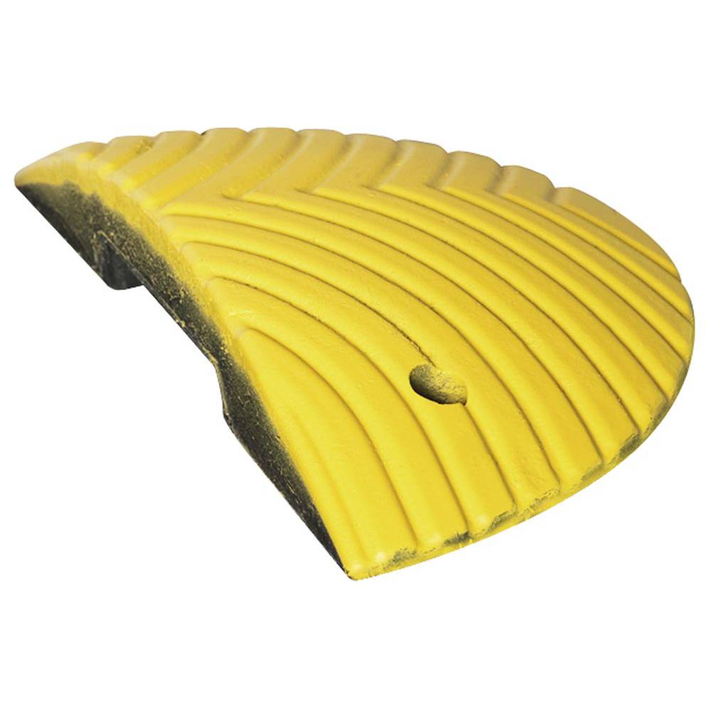 Fahrbahnschwellen, aus wiederaufbereitem Kunststoff, für Passiergeschwindigkeit 5 km/h, Abschlußelement mit Nut, Farbe gelb, BxLxH 250x500x70 mm