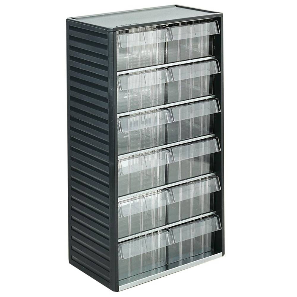 Kleinteilemagazin mit 48 Schubladen, Polypropylen (PP) RAL 7021 grau, BxTxH 310x180x550 mm