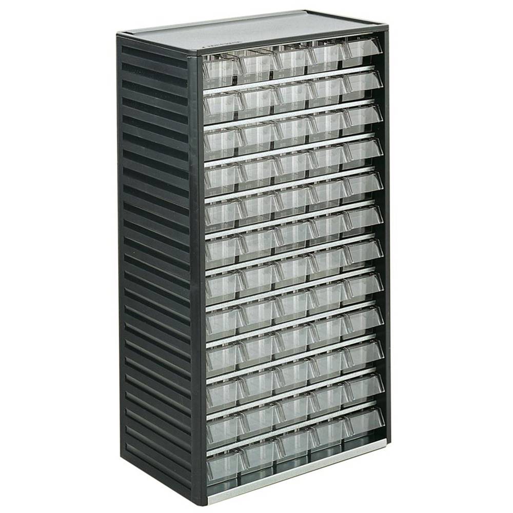 Kleinteilemagazin mit 48 Schubladen, Polypropylen (PP) RAL 7021 grau, BxTxH 310x180x550 mm