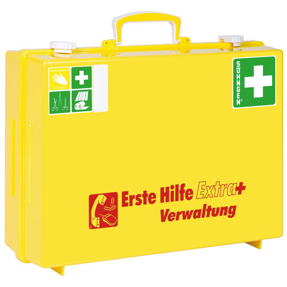 Betriebsverbandkasten Erste-Hilfe Extra+Verwaltung nach DIN 13157 leuchtgelb mit signalrot