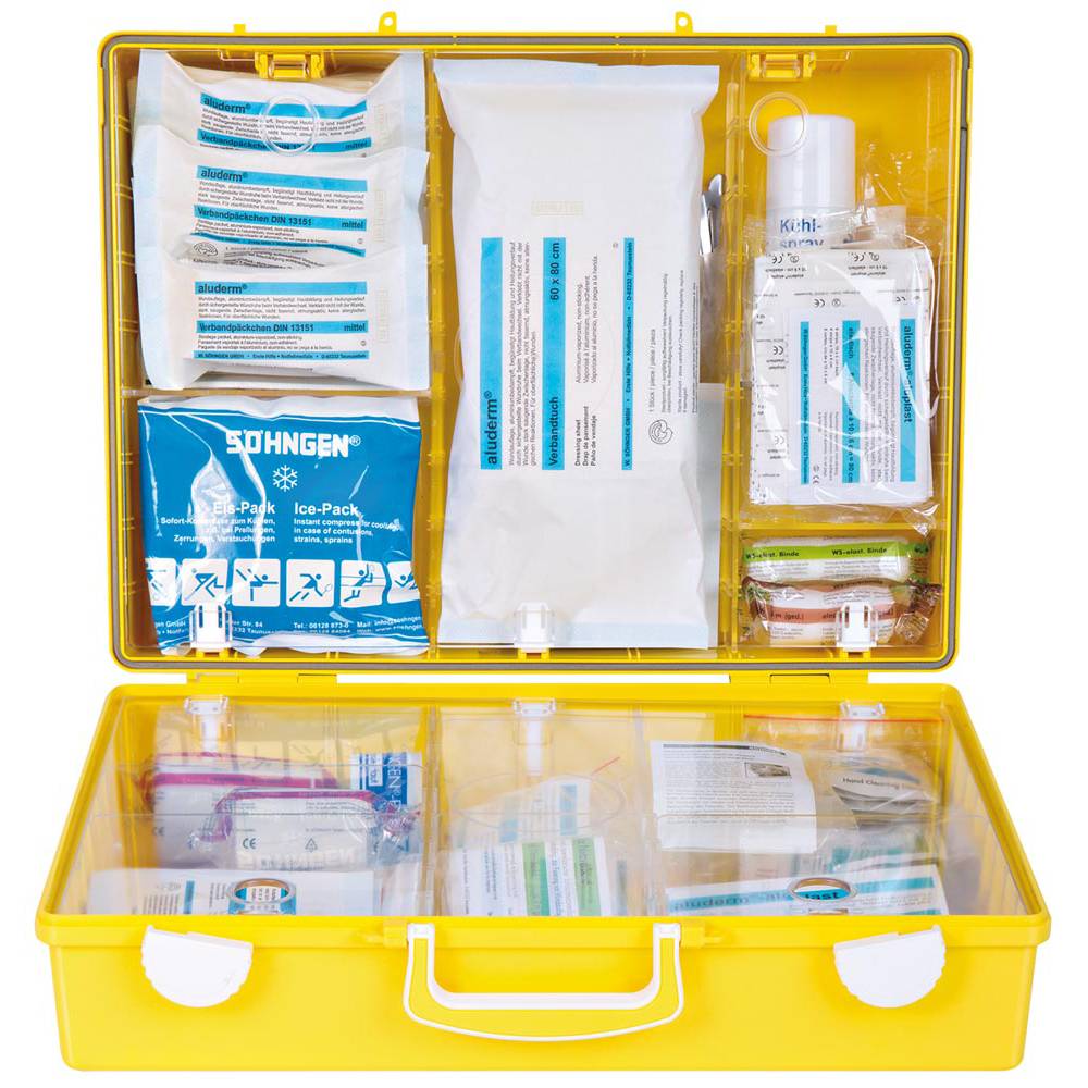 Betriebsverbandkasten Erste-Hilfe Extra+Verwaltung nach DIN 13157 leuchtgelb mit signalrot