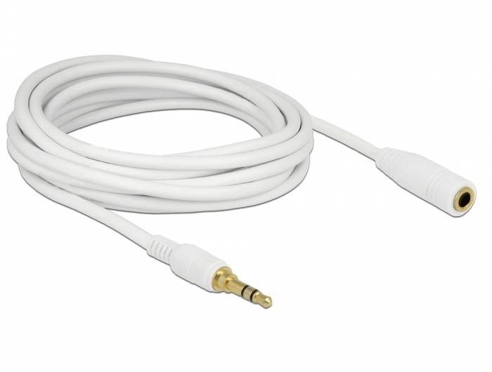 Delock 85591 Klinke Audio Verlängerungskabel [1x Klinkenstecker 3.5 mm - 1x Klinkenbuchse 3.5 mm] 5.00 m Weiß vergoldete Steckkontakte