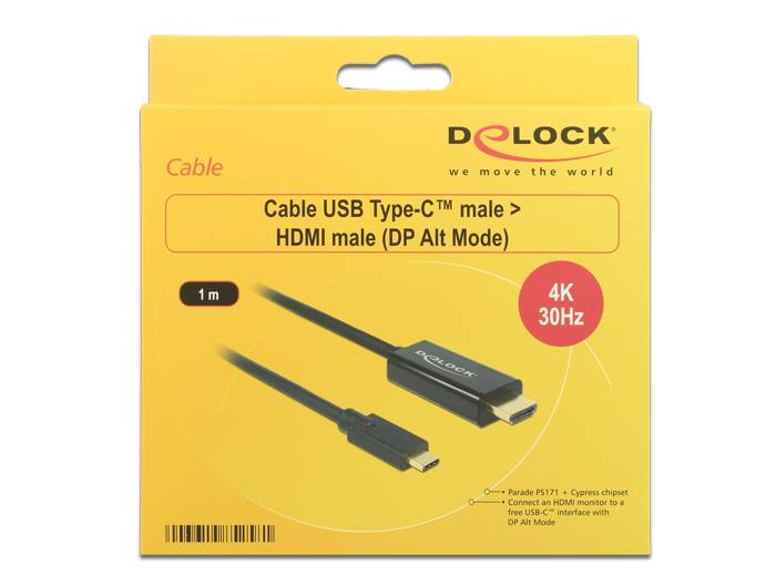 Delock USB-C® / HDMI Adapterkabel USB-C® Stecker, HDMI-A Stecker 1.00 m Schwarz 85258 vergoldete Steckkontakte USB-C®-Displaykabel