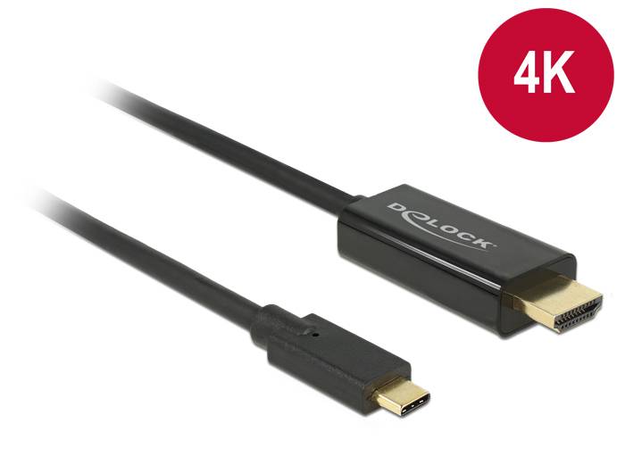 Delock USB-C® / HDMI Adapterkabel USB-C® Stecker, HDMI-A Stecker 1.00 m Schwarz 85258 vergoldete Steckkontakte USB-C®-Displaykabel