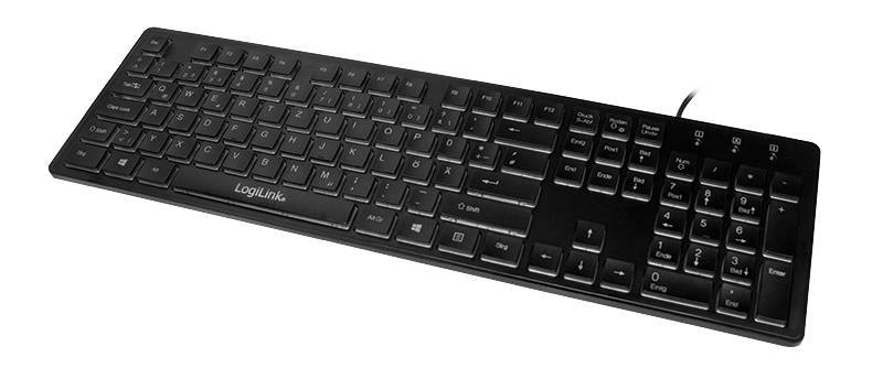LogiLink ID0138 USB Tastatur Deutsch, QWERTZ Schwarz Beleuchtet