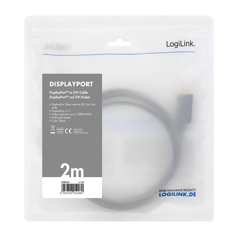 LogiLink - Adapterkabel - DisplayPort (M) eingerastet zu DVI-D (M)