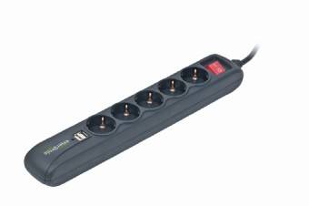 Gembird SPG5-U2-5 Steckdosenleiste mit Schalter 5fach Schwarz Schutzkontakt 1 St.