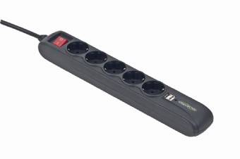 Gembird SPG5-U2-5 Steckdosenleiste mit Schalter 5fach Schwarz Schutzkontakt 1 St.