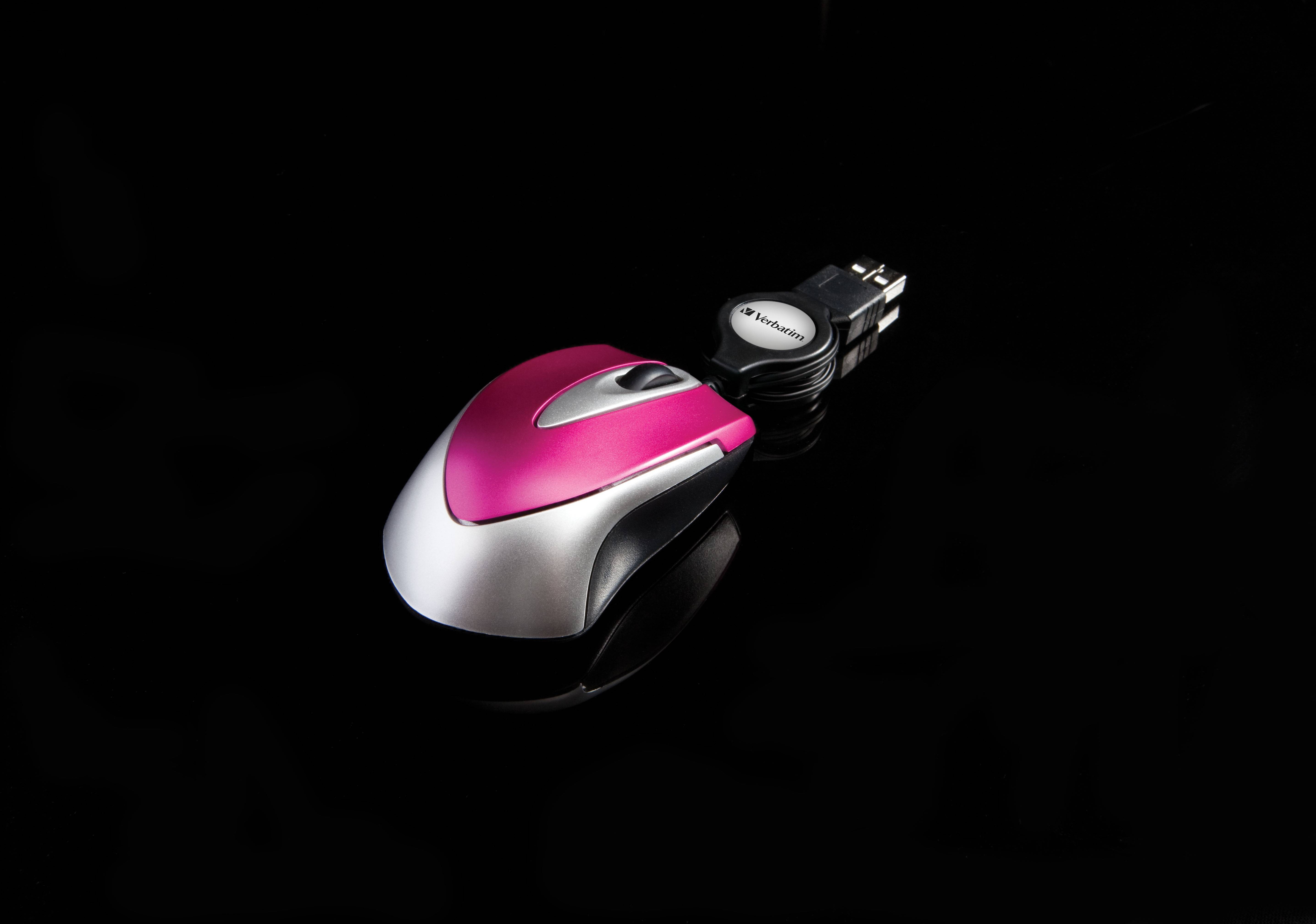 Verbatim Go Mini Maus USB Optisch Pink 3 Tasten 1000 dpi mit Kabelroller