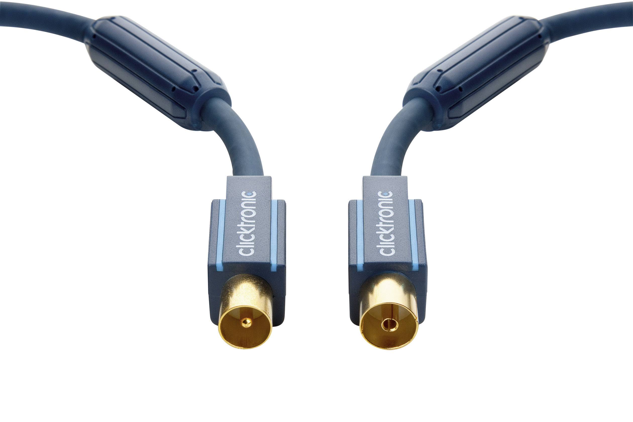 clicktronic Antennen Anschlusskabel [1x Antennenstecker 75 Ω - 1x Antennenbuchse 75 Ω] 20.00 m 95 dB vergoldete Steckkontakte, mit Ferritkern Blau