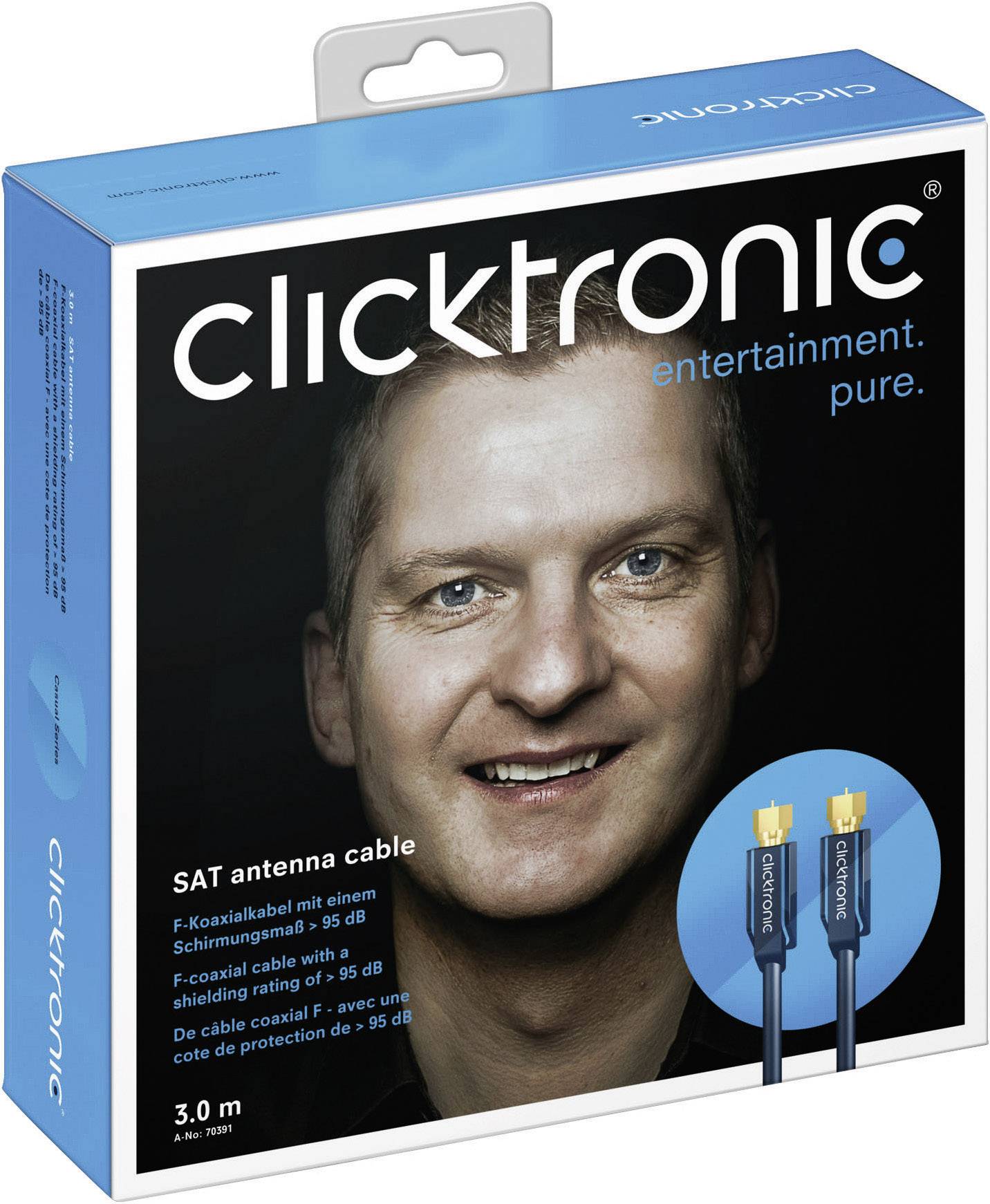 clicktronic SAT Anschlusskabel [1x F-Stecker - 1x F-Stecker] 3.00 m 95 dB vergoldete Steckkontakte, mit Ferritkern Blau