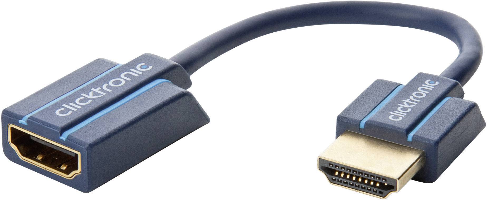 clicktronic HDMI Verlängerungskabel 10.00 cm Blau 70700 Audio Return Channel, vergoldete Steckkontakte, 4K UHD HDMI-Kabel