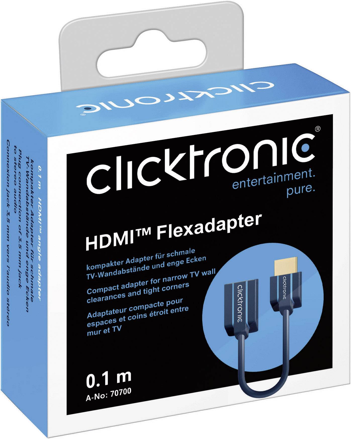 clicktronic HDMI Verlängerungskabel 10.00 cm Blau 70700 Audio Return Channel, vergoldete Steckkontakte, 4K UHD HDMI-Kabel
