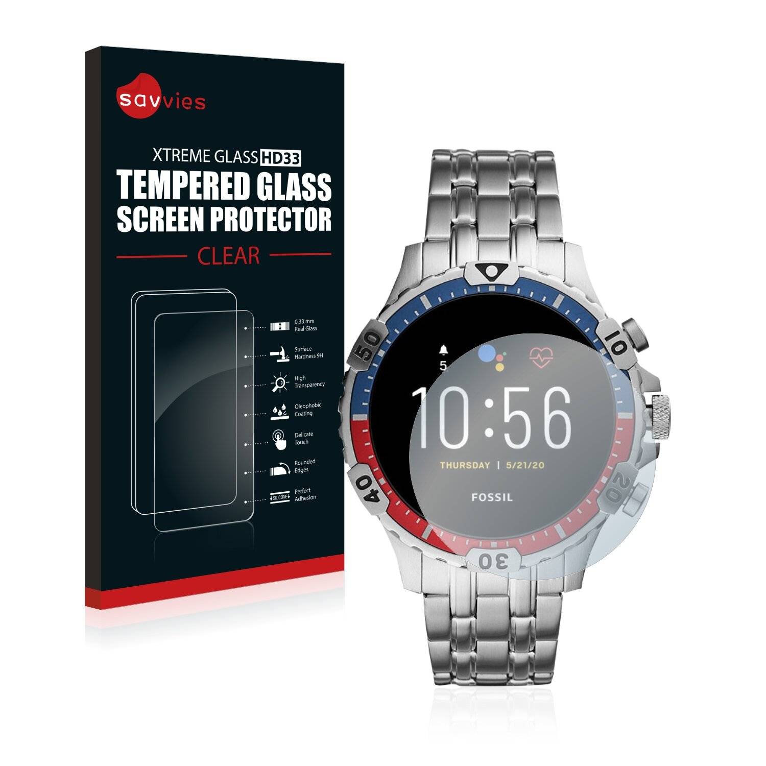 Savvies HD33 Clear Schutzglas für Fossil Garrett HR (5.