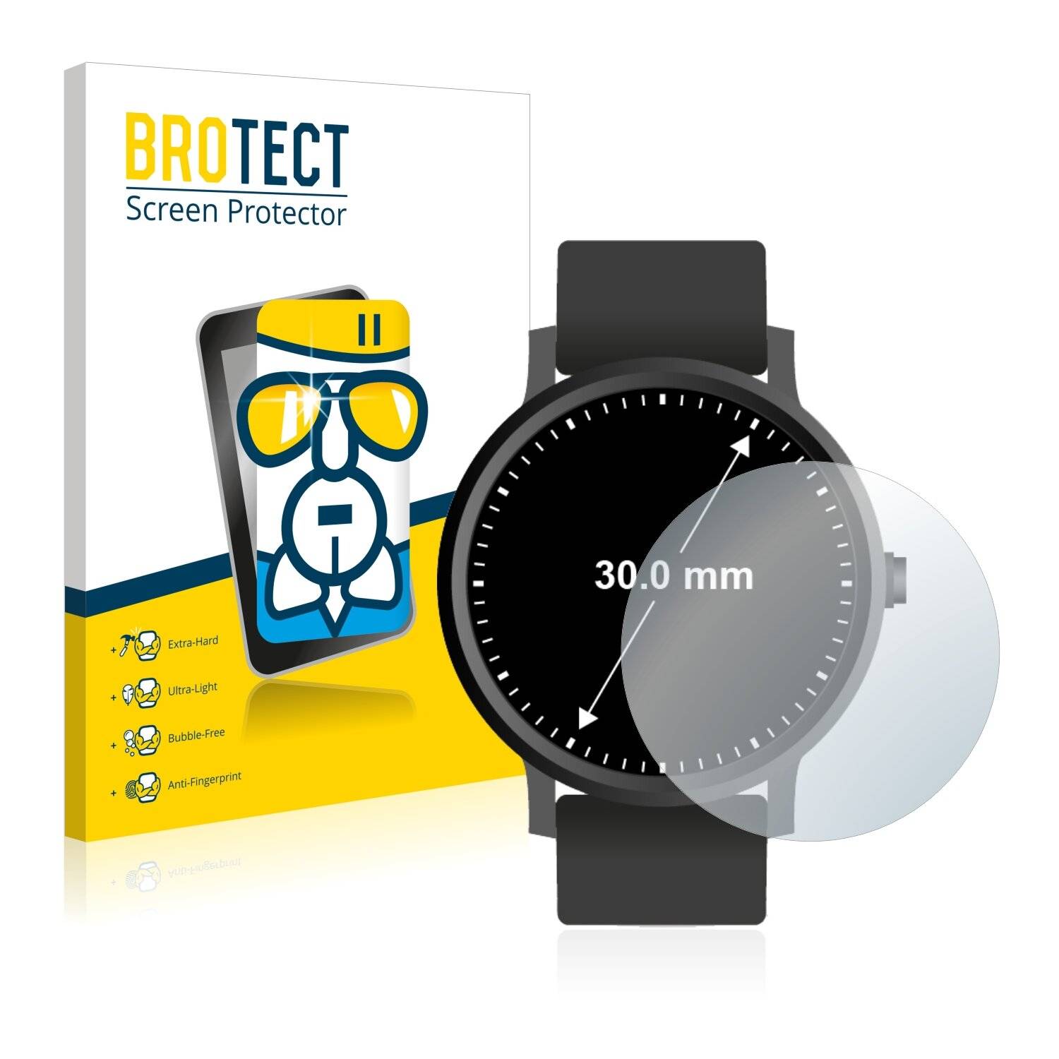 BROTECT AirGlass Glas Panzer-Folie für Armbanduhren (Kreisrund, ø: 30 mm) - Schutzglas