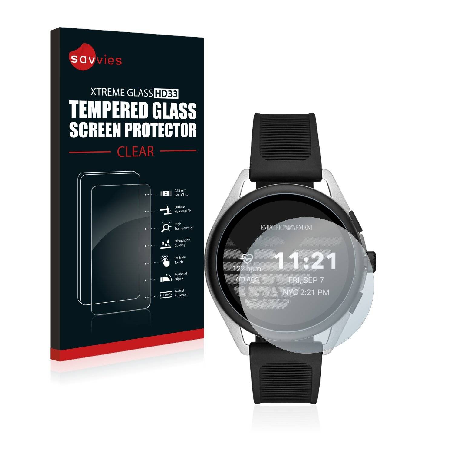 Savvies Schutzglas für Emporio Armani Connected Smartwatch 3 Echtglas 9H-Härte klar