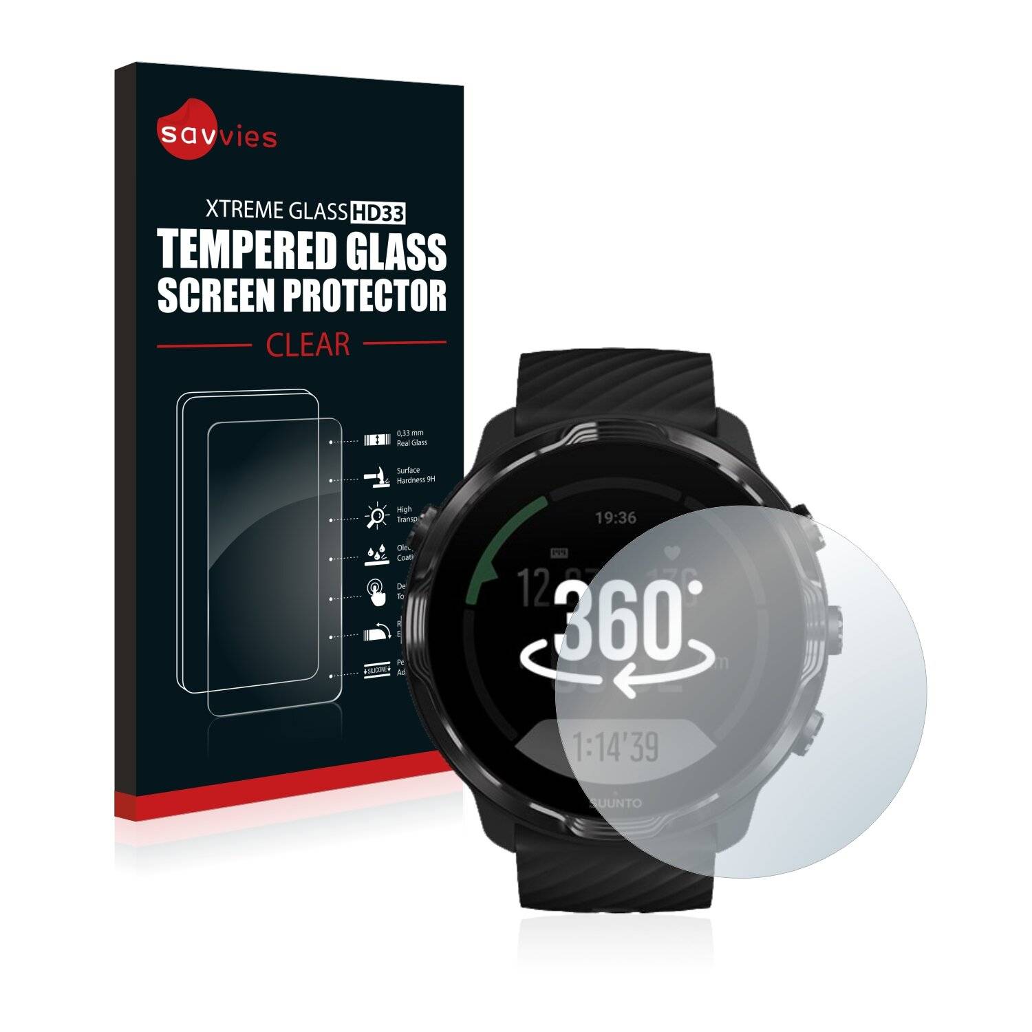 Savvies Schutzglas für Suunto 7 Echtglas 9H-Härte klar
