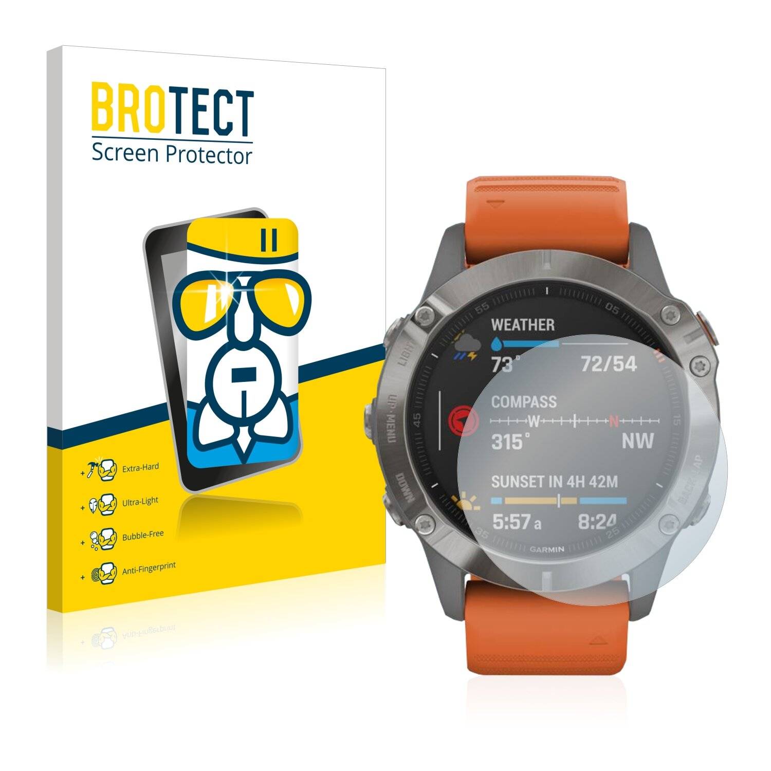 BROTECT AirGlass Flexible Schutz Glas Folie für Garmin Fenix 6 / 6 Pro / 6 Pro Solar Klar Transparent