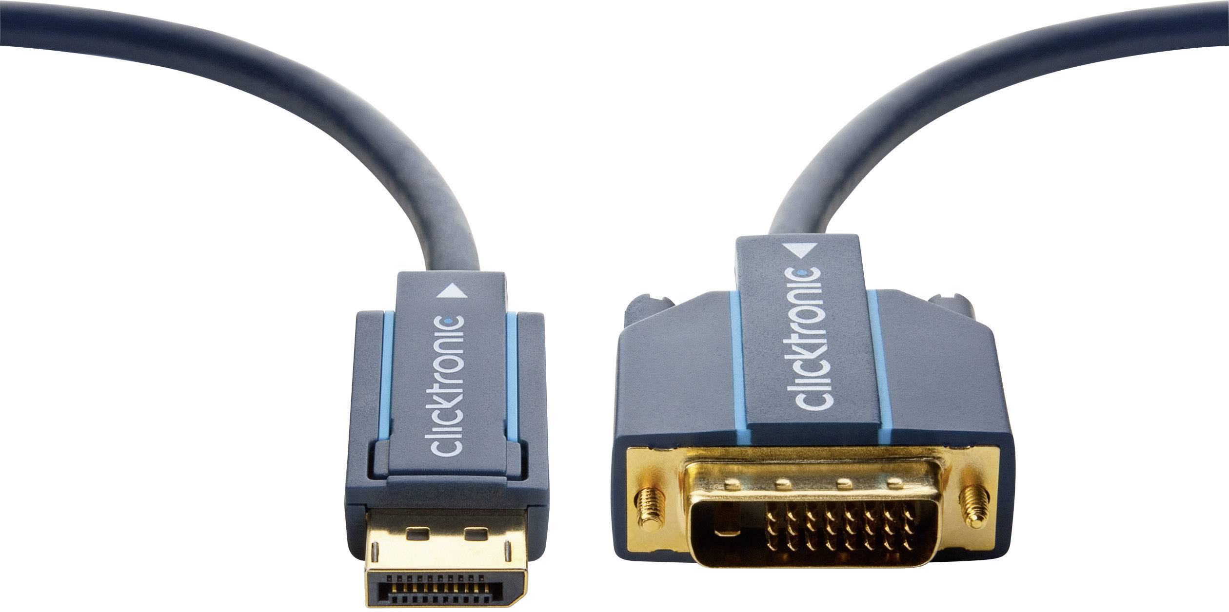 clicktronic DisplayPort / DVI Anschlusskabel 2.00 m Blau 70729 vergoldete Steckkontakte, schraubbar DisplayPort-Kabel