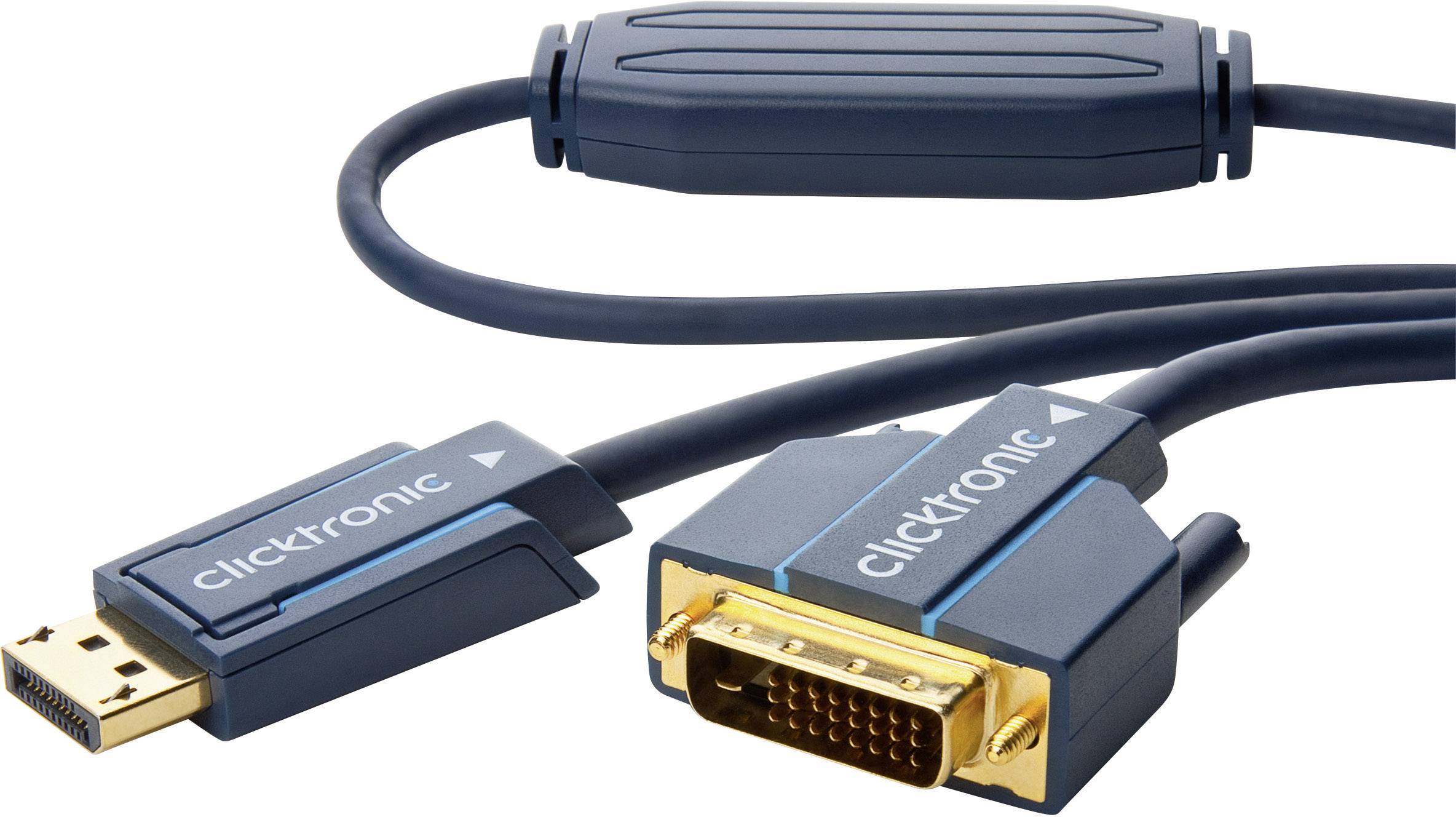 clicktronic DisplayPort / DVI Anschlusskabel 3.00 m Blau 70730 vergoldete Steckkontakte, schraubbar DisplayPort-Kabel