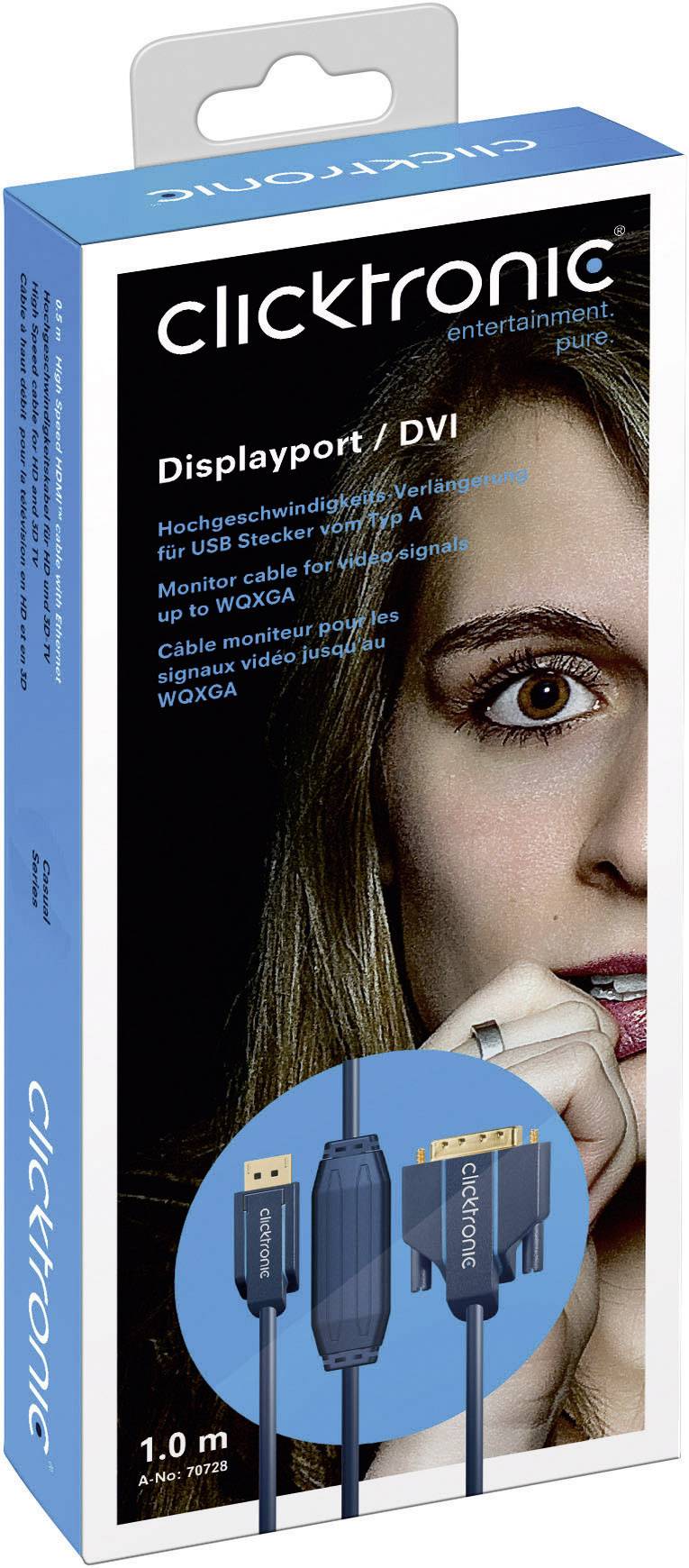 clicktronic DisplayPort / DVI Anschlusskabel 3.00 m Blau 70730 vergoldete Steckkontakte, schraubbar DisplayPort-Kabel