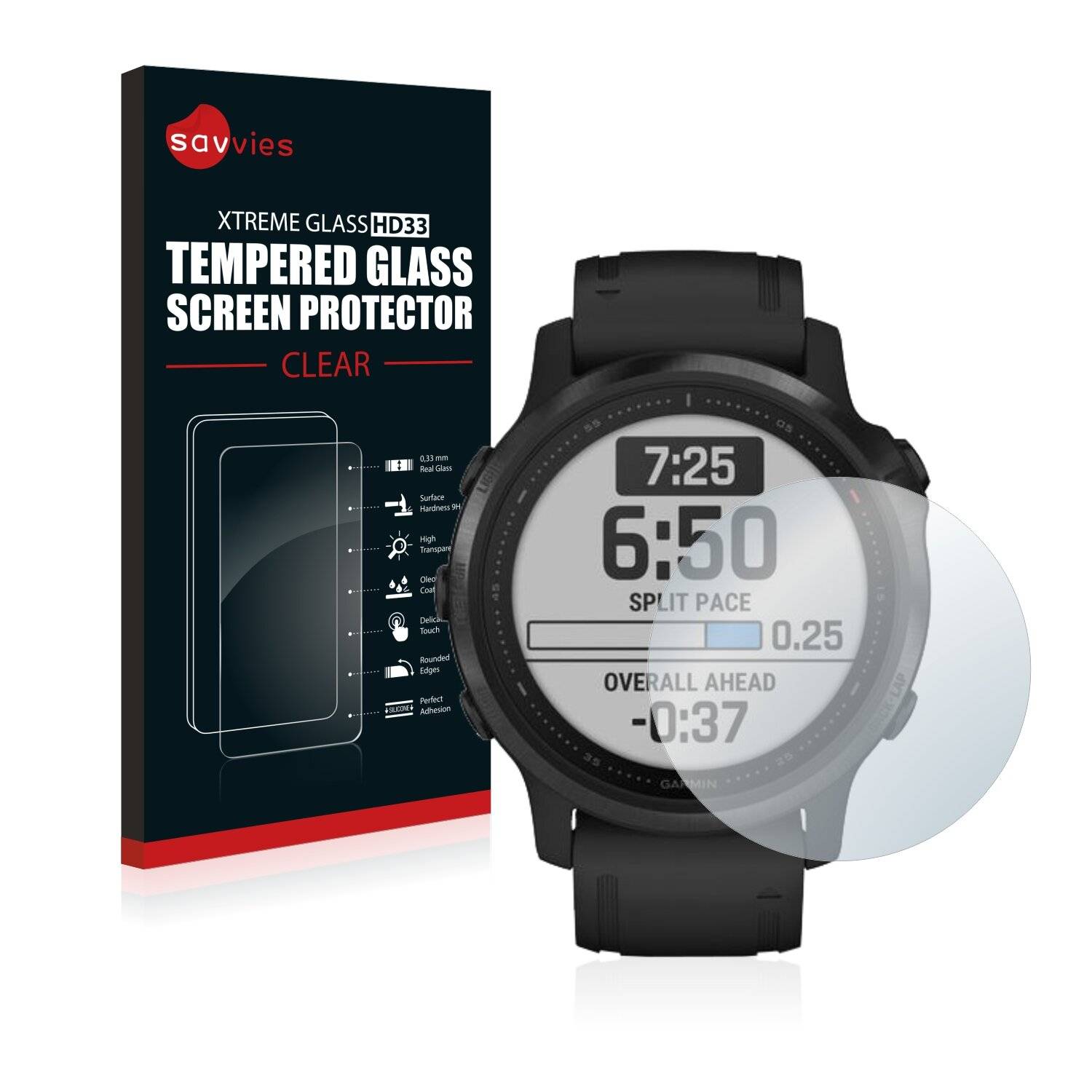 Savvies Clear Schutzglas für Garmin Fenix 6S Pro