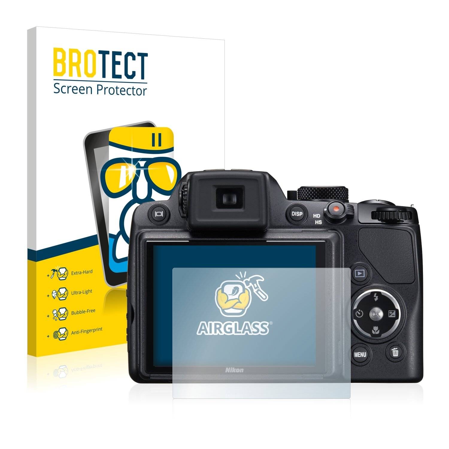 BROTECT AirGlass Flexible Schutz Glas Folie für Nikon Coolpix P90 Klar Transparent