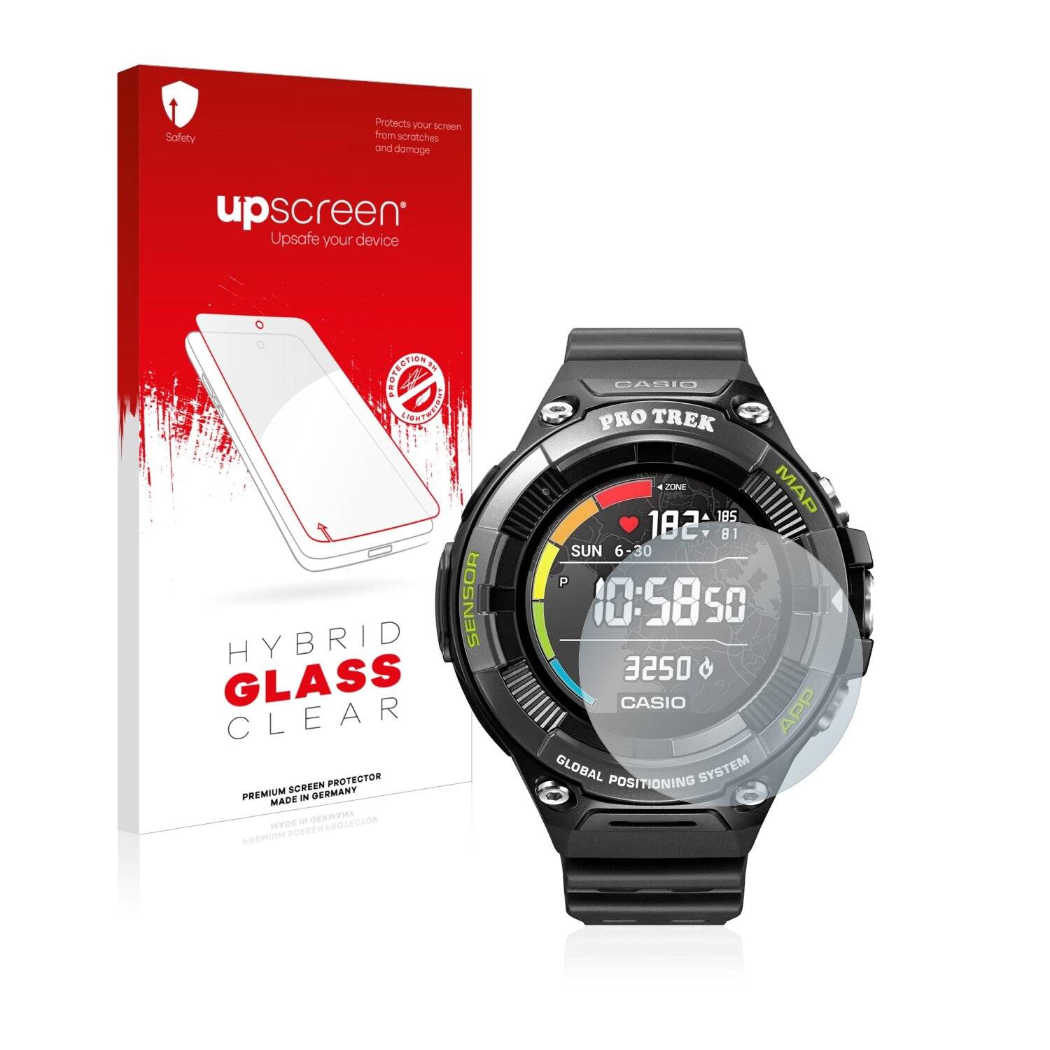 upscreen Hybrid Glass Clear Premium Schutzglas Folie für Casio
