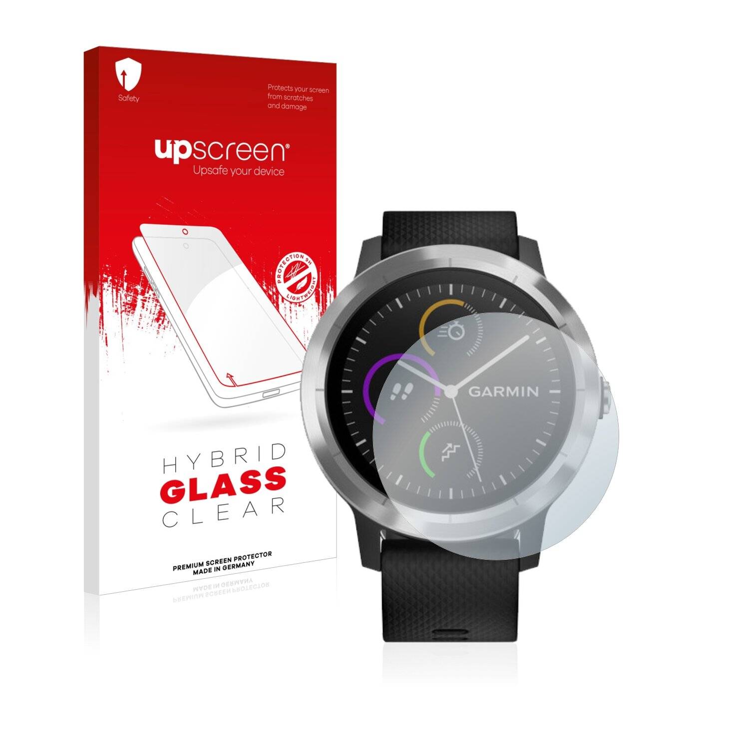 upscreen Hybrid Glass Clear Premium Schutzglas Folie für Garmin vivoactive