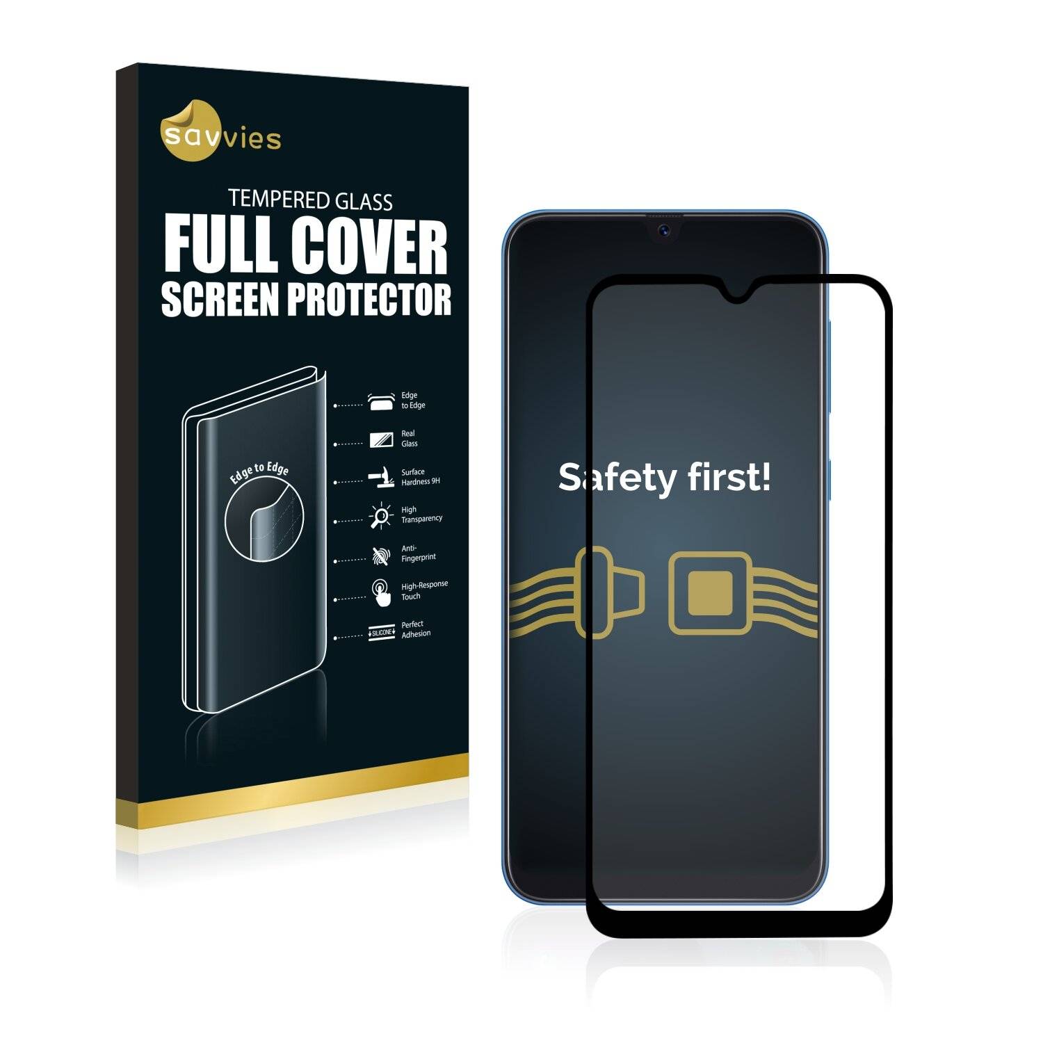 Savvies Full-Screen Schutz Schutz-Glas für Samsung Galaxy A50 (schwarz)