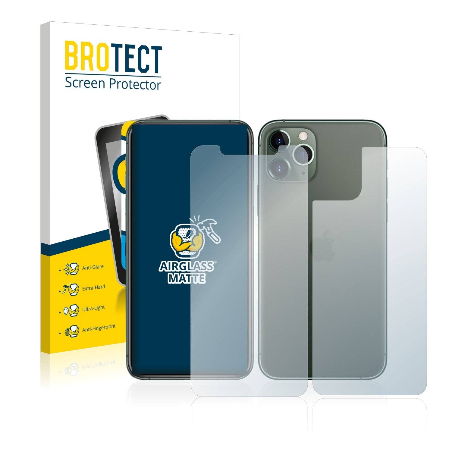 BROTECT AirGlass Flexible Schutz Glas Folie für Apple iPhone 11 Pro Max (Display+Rückseite) Matt Entspiegelt
