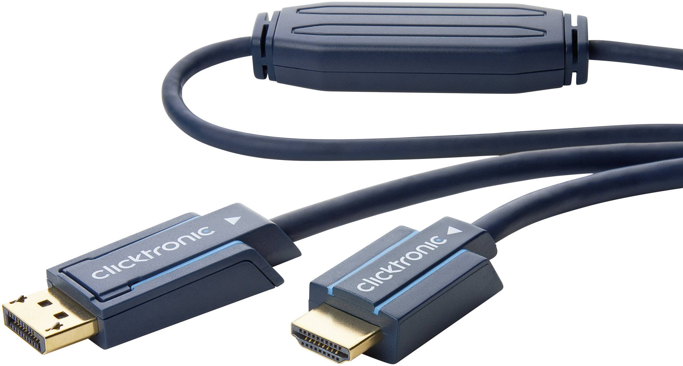 clicktronic DisplayPort / HDMI Anschlusskabel 5.00 m Blau 70722 vergoldete Steckkontakte DisplayPort-Kabel