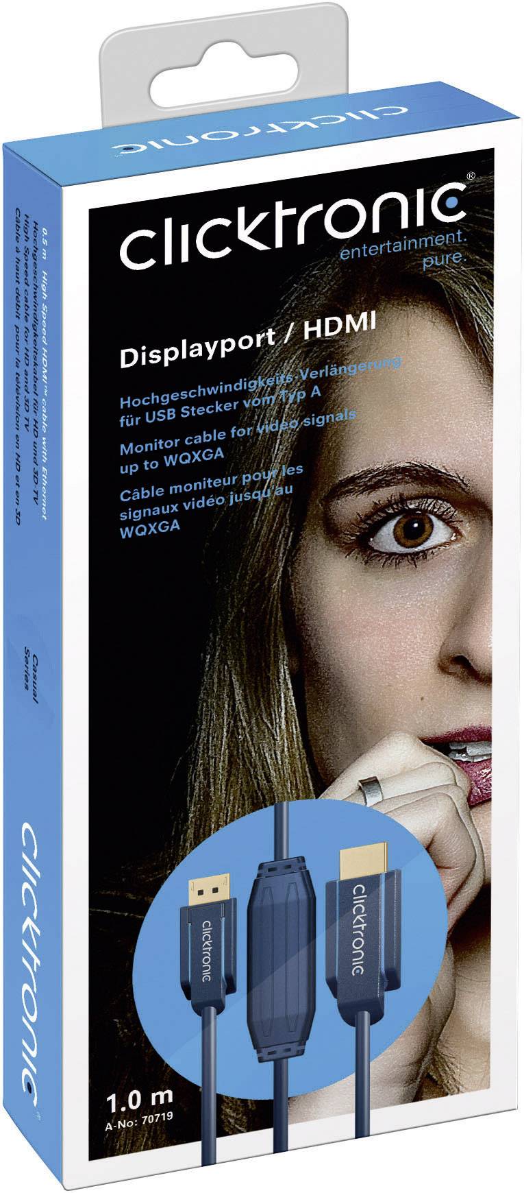 clicktronic DisplayPort / HDMI Anschlusskabel 2.00 m Blau 70720 vergoldete Steckkontakte DisplayPort-Kabel