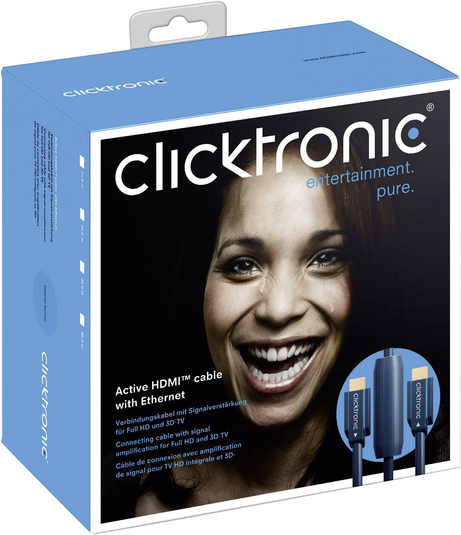 clicktronic HDMI Anschlusskabel 25.00 m Blau 70088 Audio Return Channel, vergoldete Steckkontakte