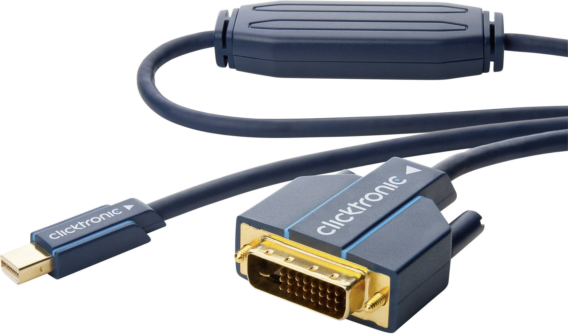 clicktronic DisplayPort / DVI Anschlusskabel 2.00 m 70748 vergoldete Steckkontakte, schraubbar Blau [1x Mini-DisplayPort Stecker - 1x DVI-Stecker 24+1