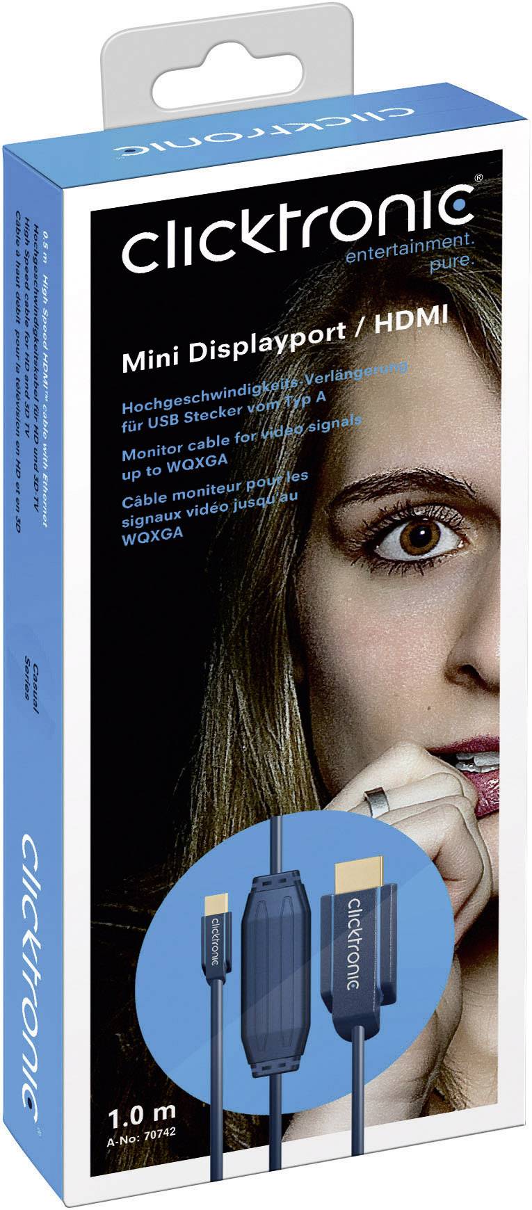 clicktronic DisplayPort / HDMI Anschlusskabel 1.00 m Blau 70742 vergoldete Steckkontakte DisplayPort-Kabel