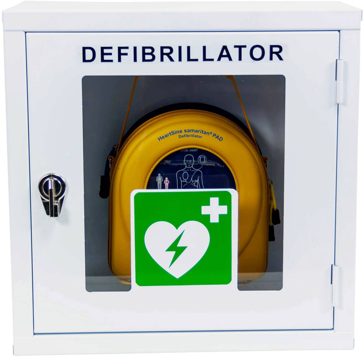 HeartSine AED-HS-SAM350P + AI-040-BM-AKL Defibrillator Innenbereich inkl. Wandkasten, inkl. Defibrillator, Manuelle Schockabgabe