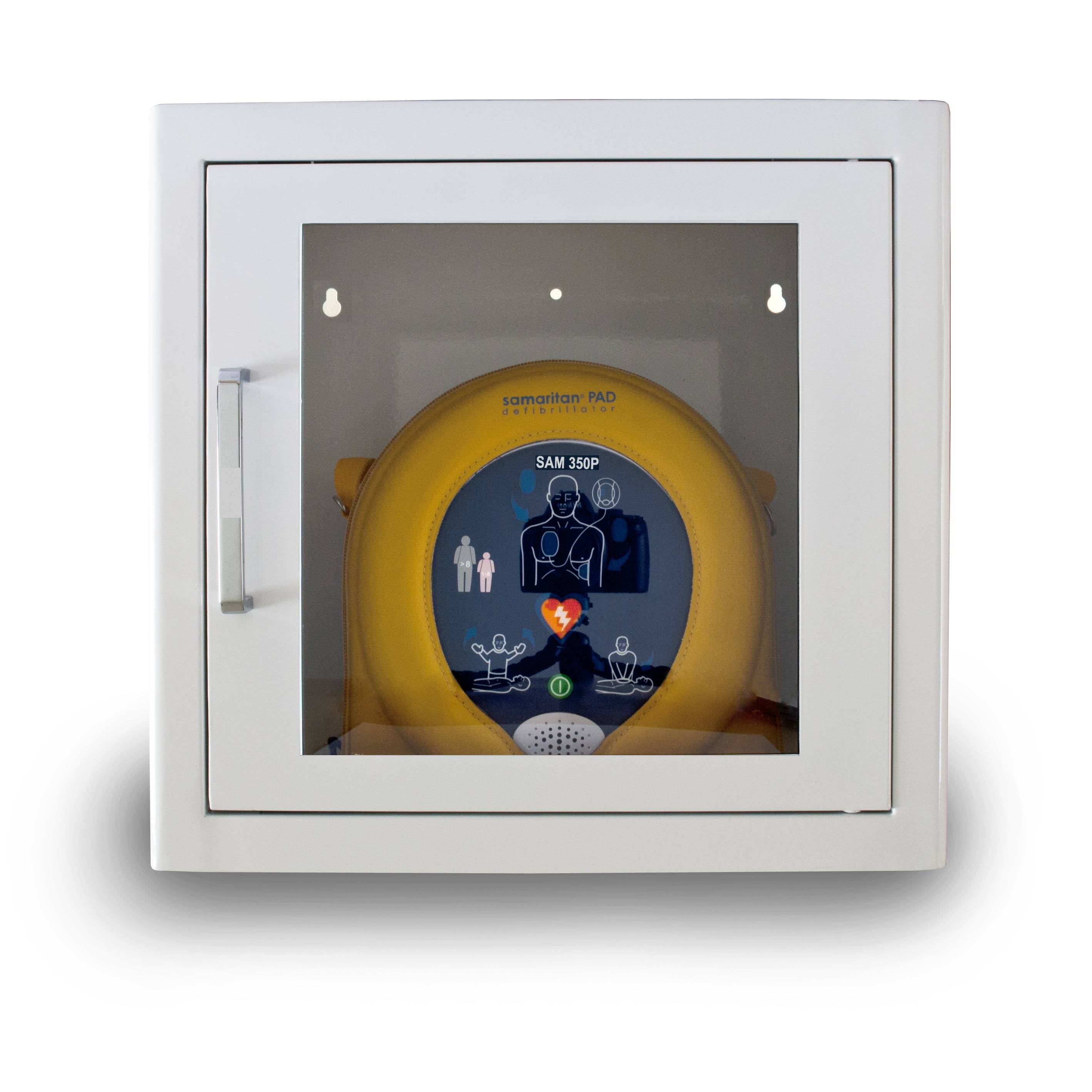 HeartSine AED-HS-SAM350P + AI-040-BM-AKL Defibrillator Innenbereich inkl. Wandkasten, inkl. Defibrillator, Manuelle Schockabgabe