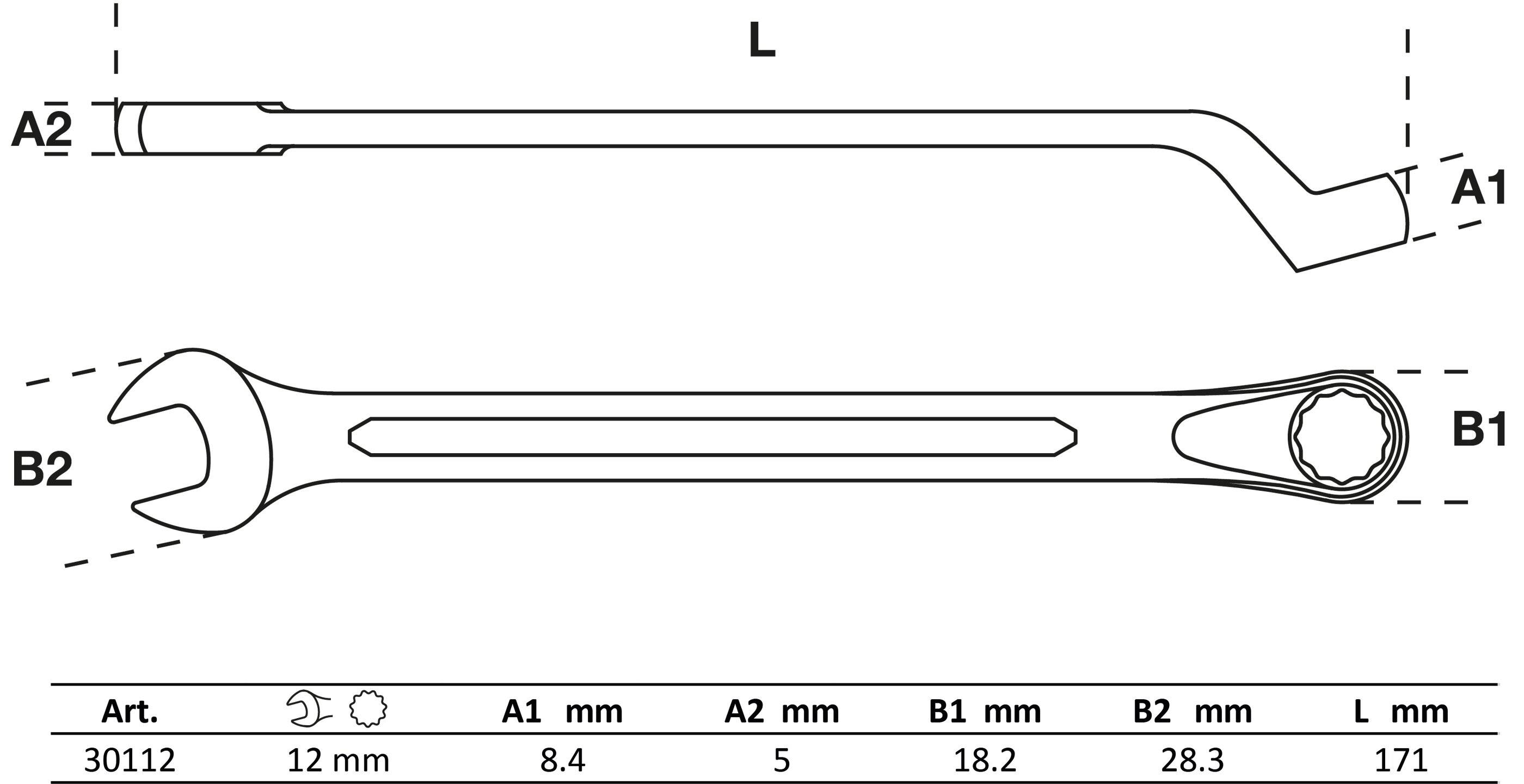 Maul-Ringschlüssel, gekröpft SW 12 mm