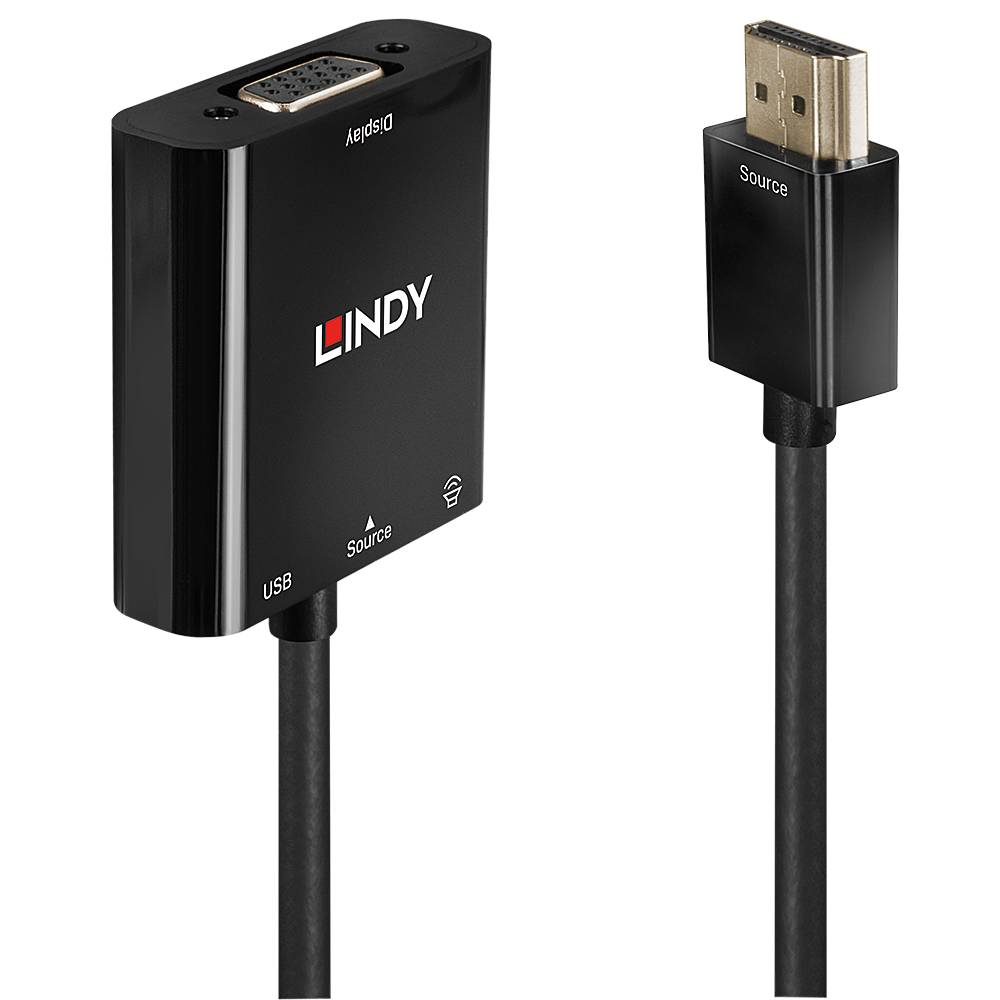 LINDY HDMI / VGA Adapterkabel HDMI-A Stecker, VGA 15pol. Buchse 0.10 m Schwarz 38285 HDMI-Kabel